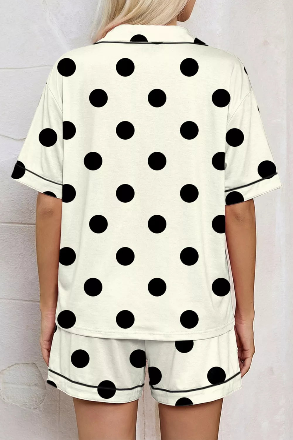 Polka Dot Button Up Top and Shorts Lounge Set - Lilixa.store