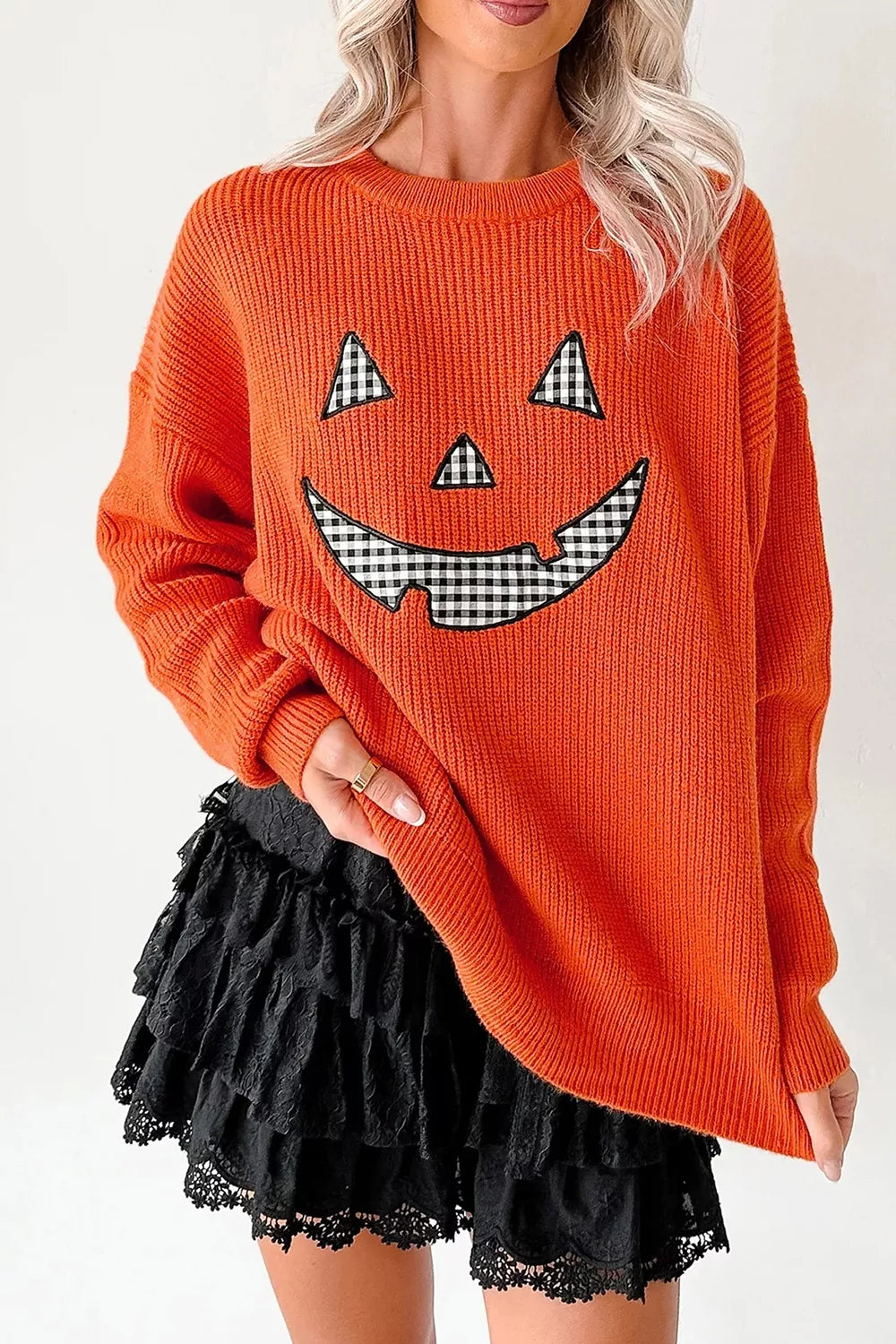 Drop Shoulder Long Sleeve Round Neck Halloween Sweater - Lilixa.store