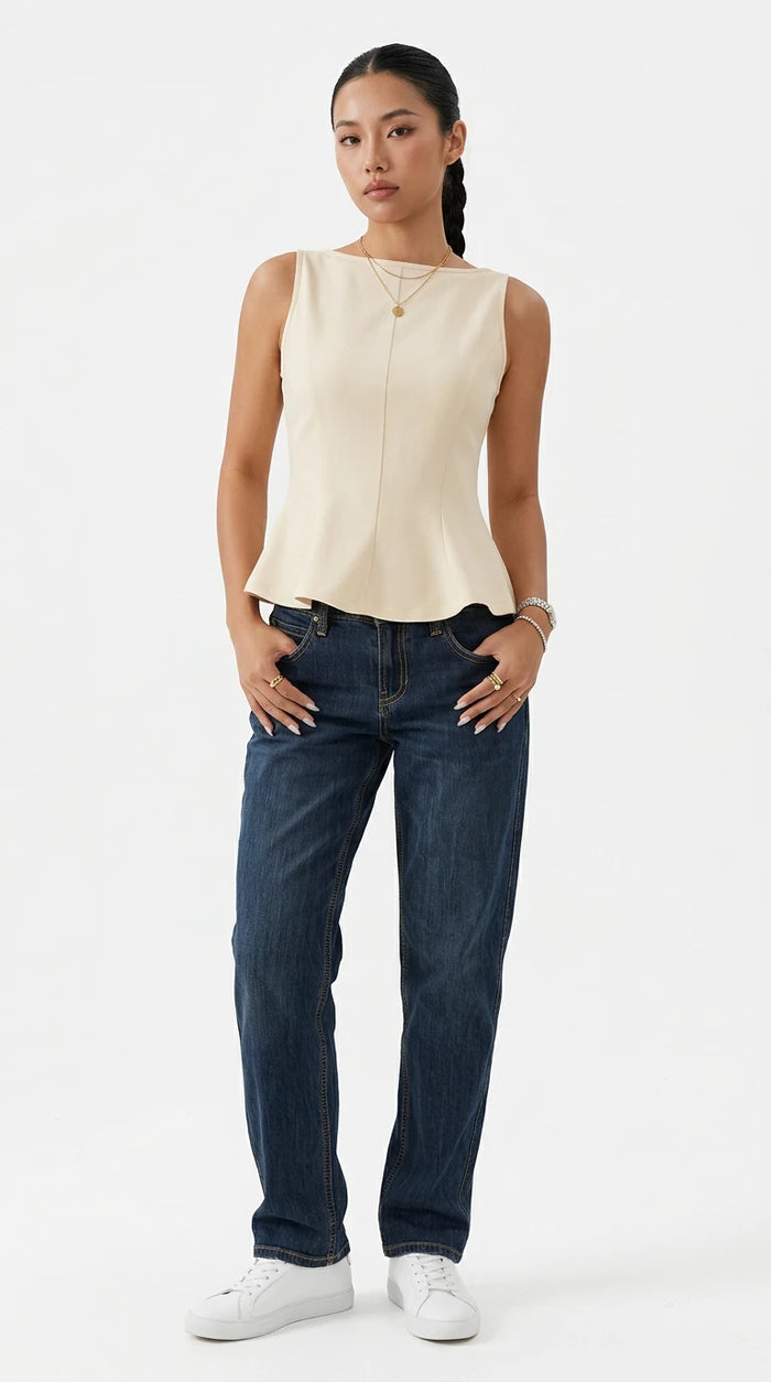 Backless Peplum Tank Top with Bow Tie in Light Apricot
