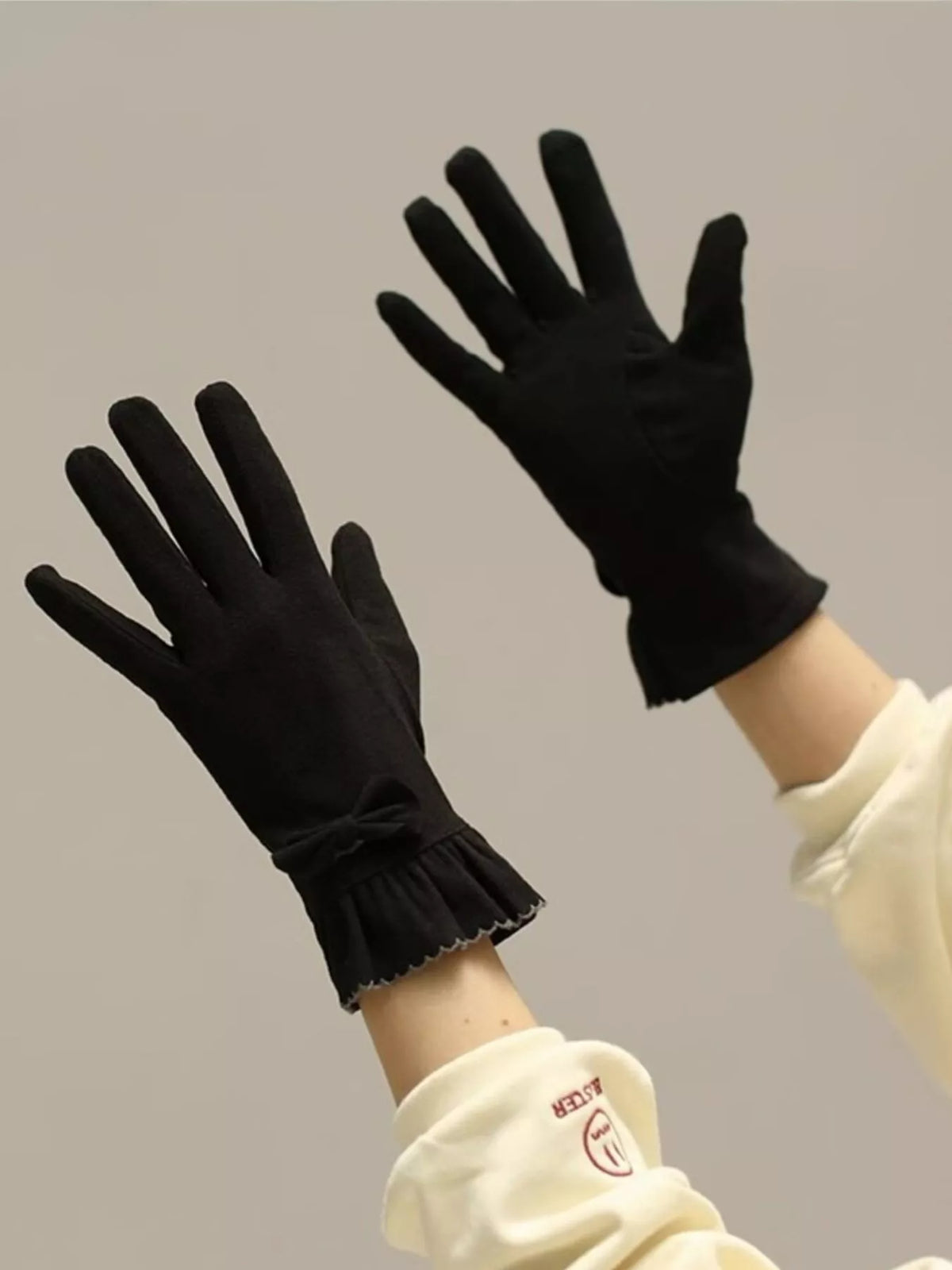 Ruffled Cuff Bow Gloves - Lilixa.store