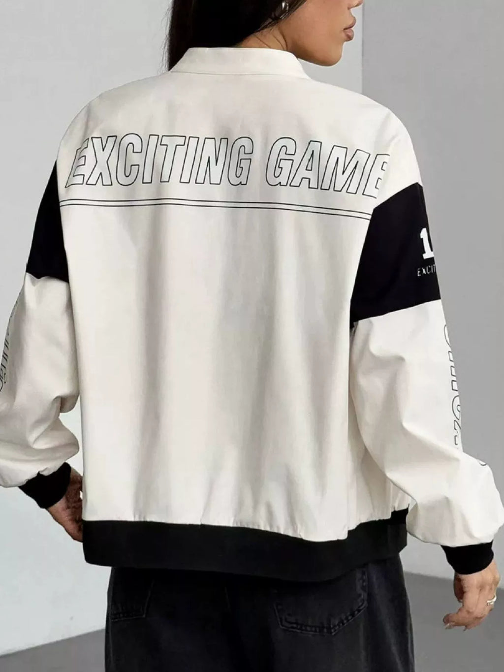 Letter Print Zip Up Jacket - Lilixa.store