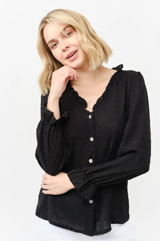 And The Why Polka Dot Ruffle Detailed Blouse Top - Lilixa.store