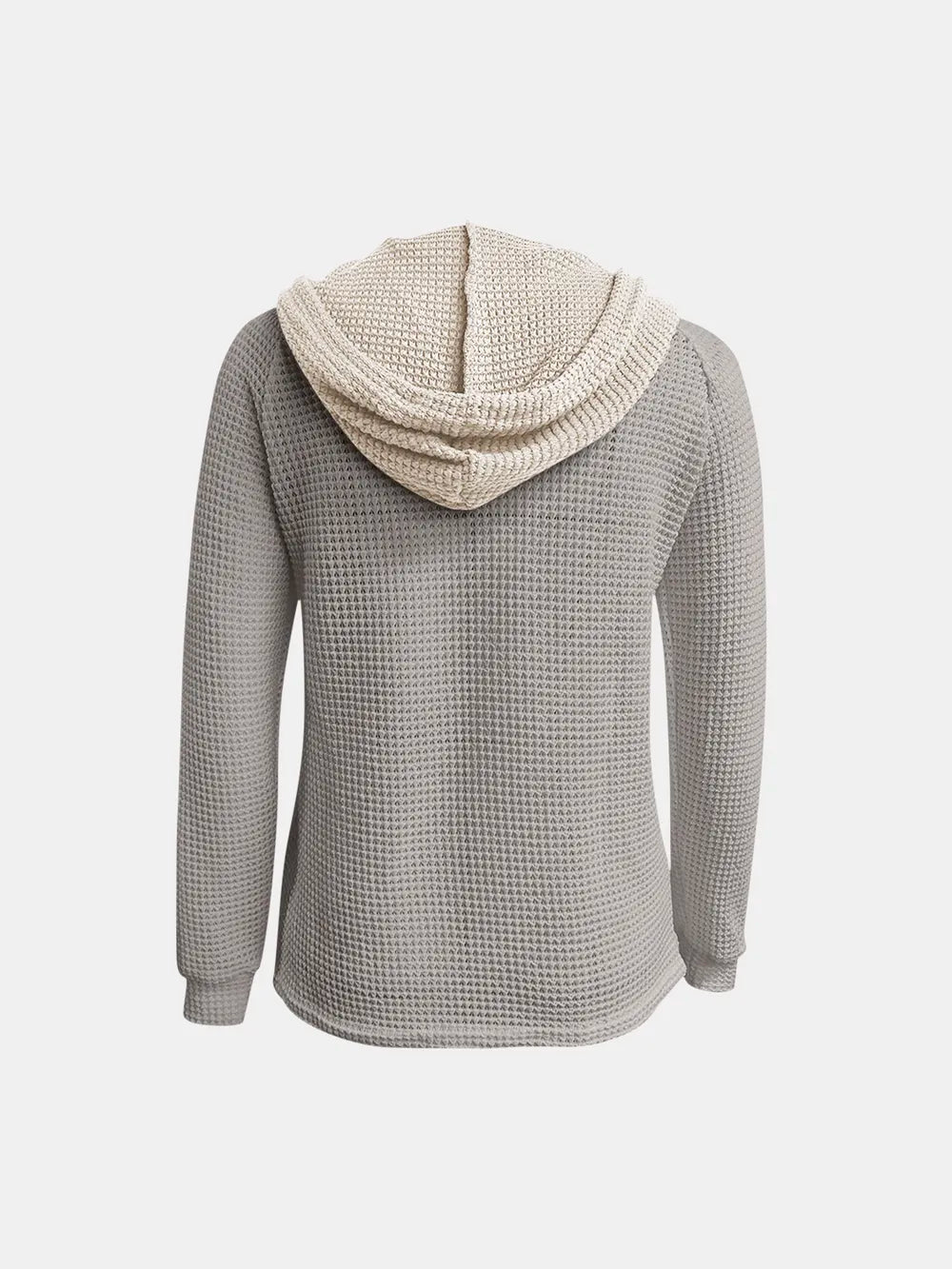 Full Size Waffle-Knit Contrast Long Sleeve Hoodie - Lilixa.store