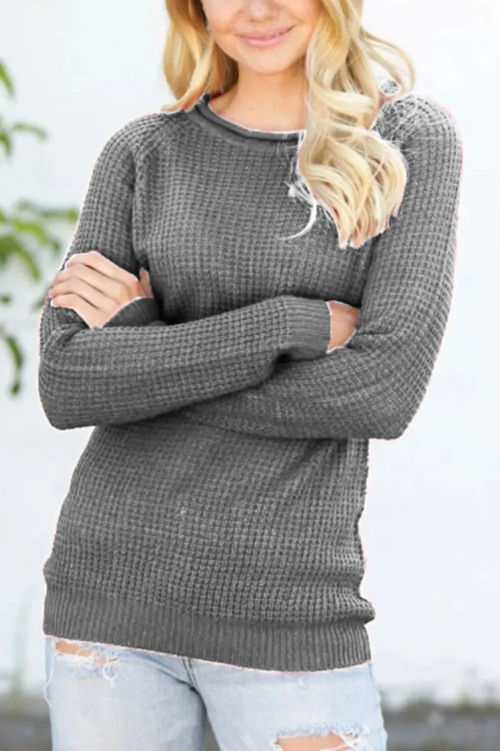 Round Neck Raglan Sleeve Sweater - Lilixa.store