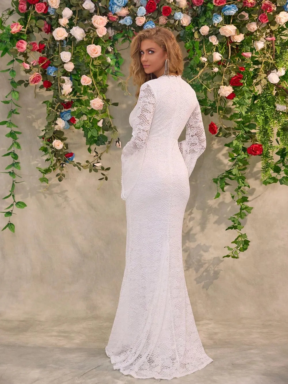 Lace Surplice Flare Sleeve Maxi Dress - Lilixa.store