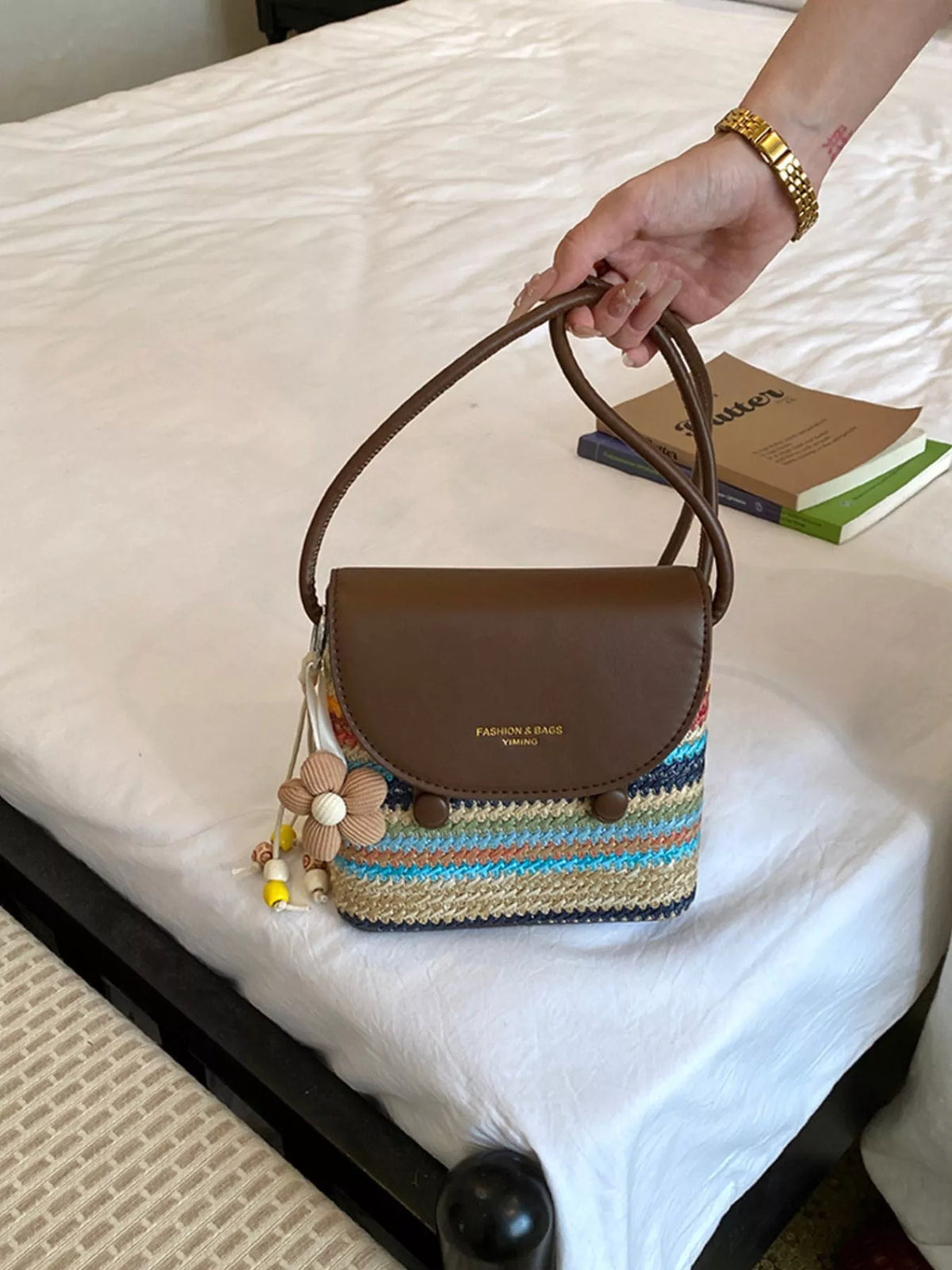 Striped Woven Crossbody Bag