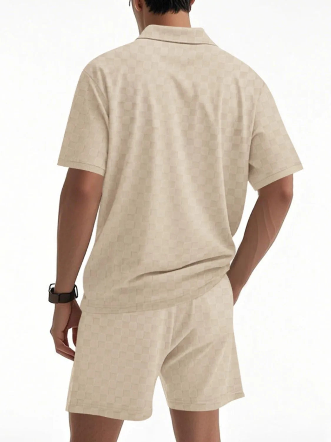 Men's Full Size Quarter Zip Short Sleeve Top and Shorts Set Plus Size, view 3