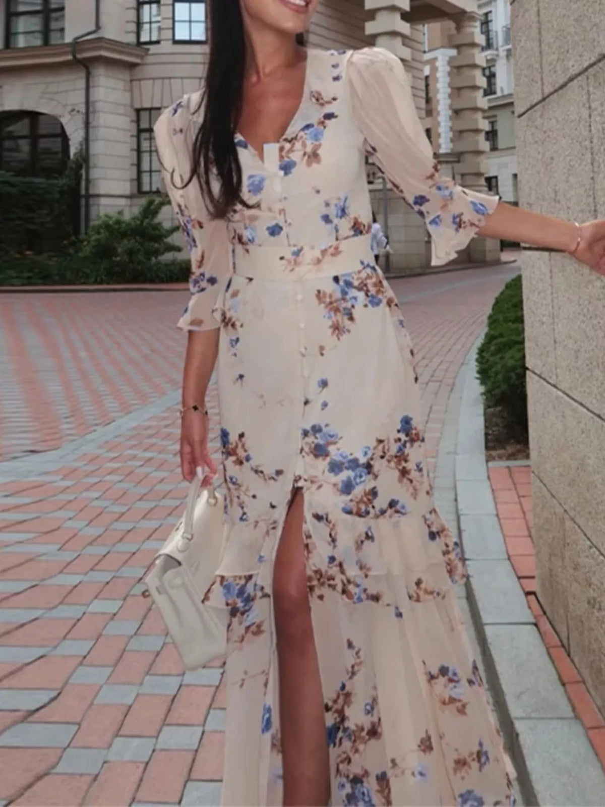 Full Size Ruffled Button Front Half Sleeve Dress Plus Size, view 4