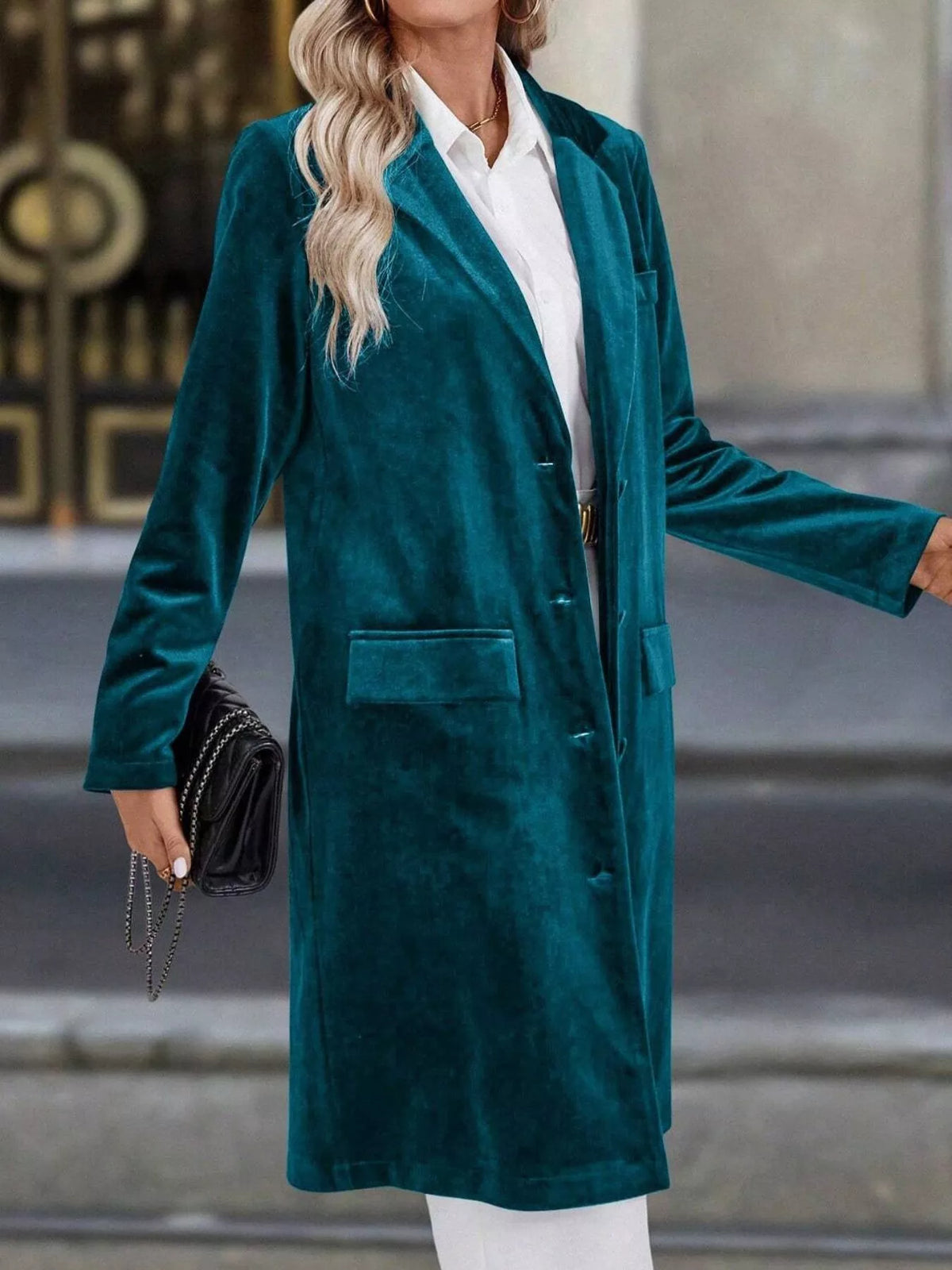 Lapel Collar Long Sleeve Longline Coat - Lilixa.store