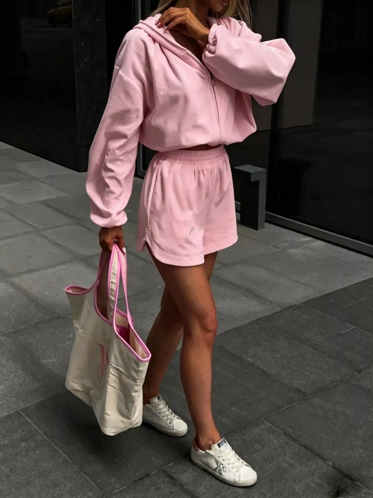 Zip Up Crop Hoodie and Shorts Set, view 5