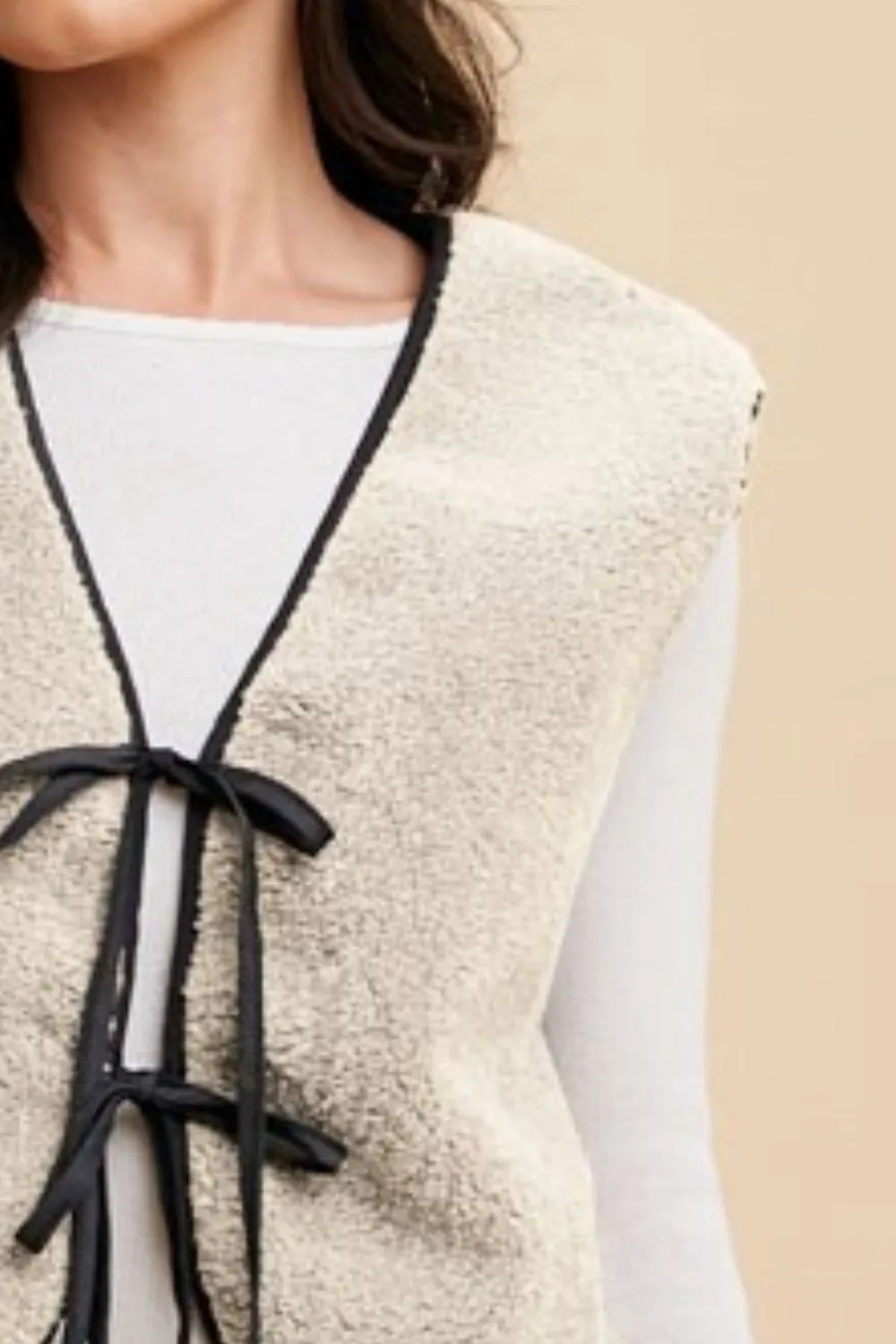 Annie Wear V-Neck Tie Detail Vest Coat - Lilixa.store