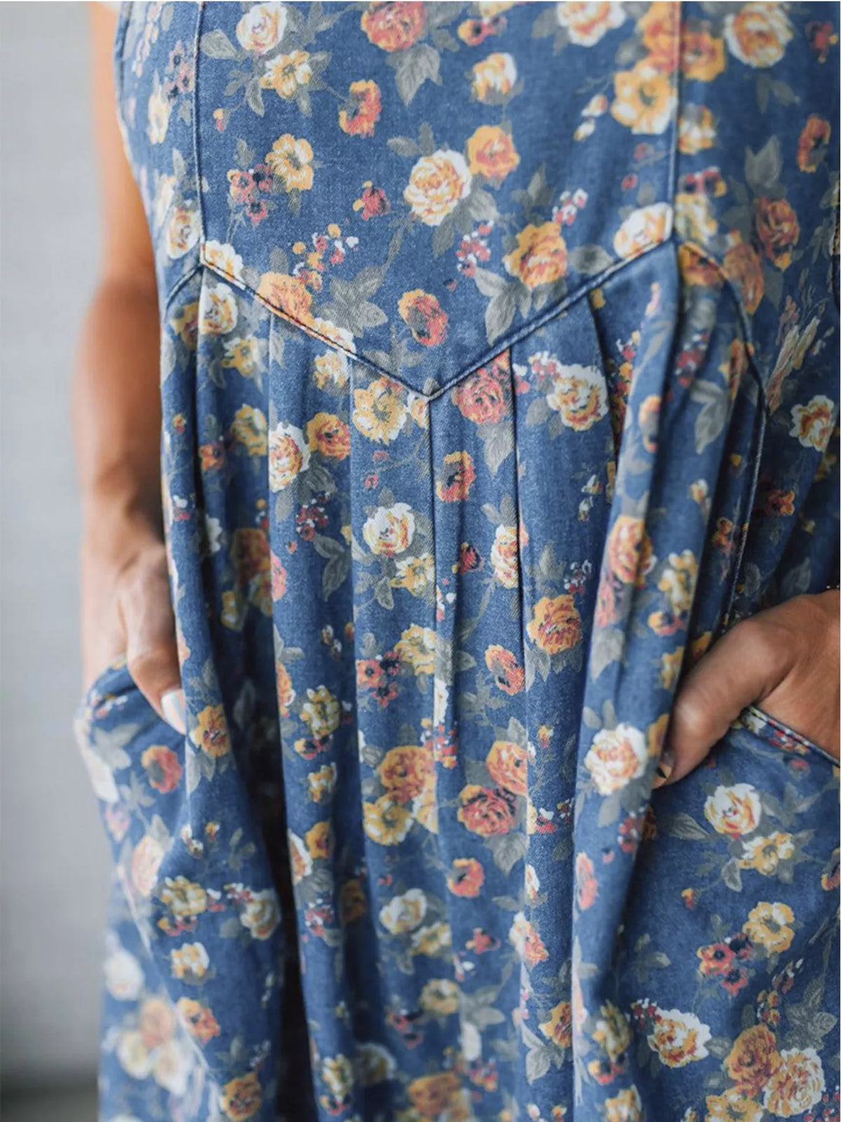 Floral Print Wide Leg Denim Overalls