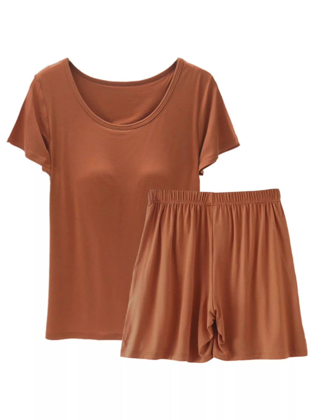 Plus Size Padded Modal Short Sleeve T-Shirt and Shorts Set - Lilixa.store