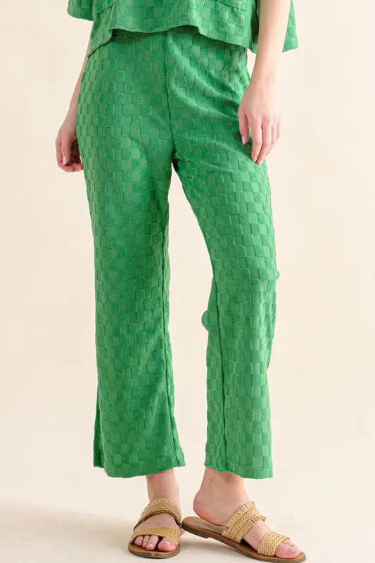 And The Why Brushed Texture Checker Board Pattern Casual Pants - Lilixa.store