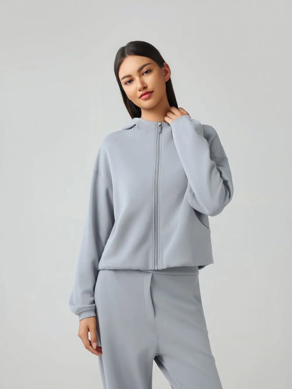 Millennia Zip Up Dropped Shouder Active Hooded - Lilixa.store