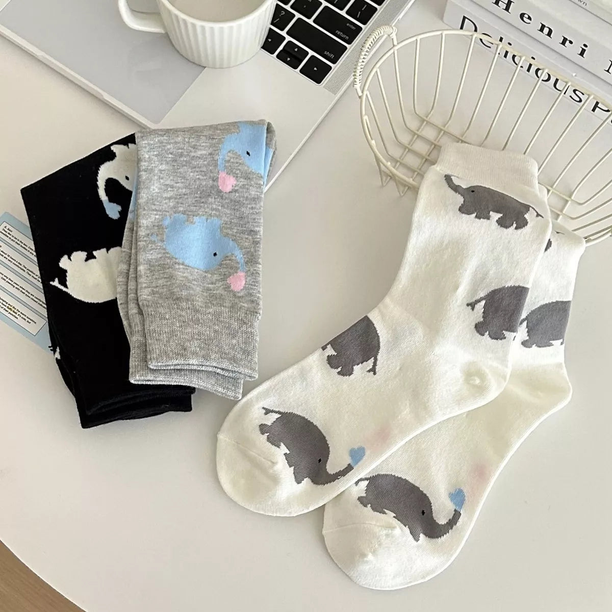 Elephant Pattern Crew Socks - Lilixa.store