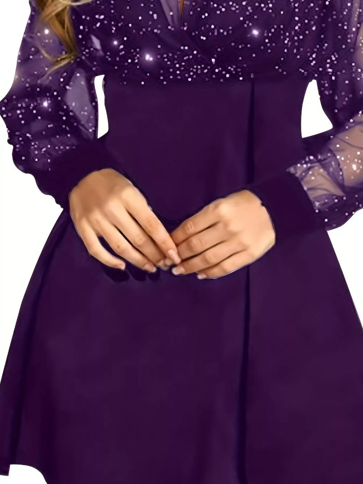 Glitter Mesh Long Sleeve Mini Dress - Lilixa.store