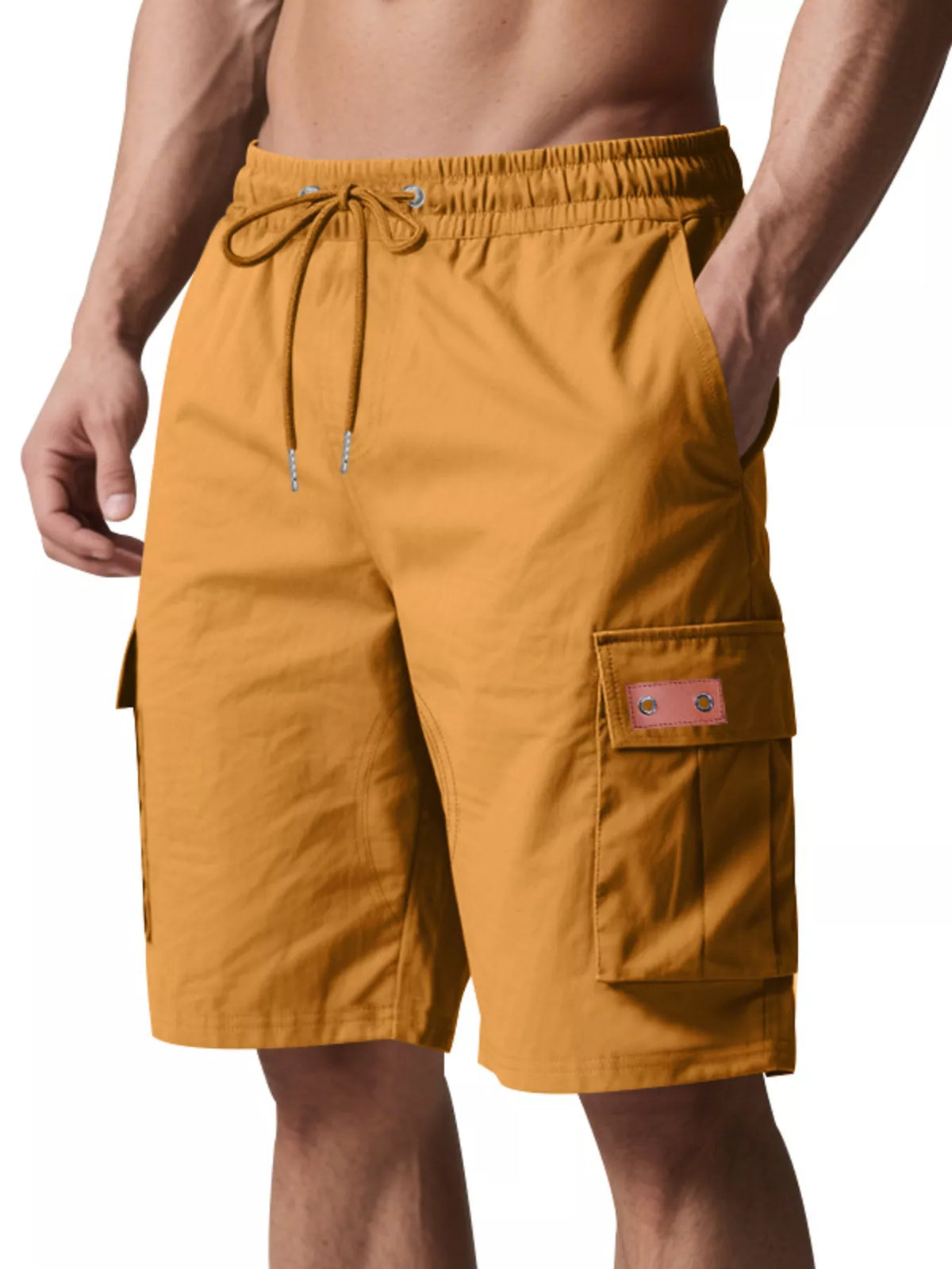 Men's Full Size Cargo Shorts with Drawstring Plus Size in Mustard