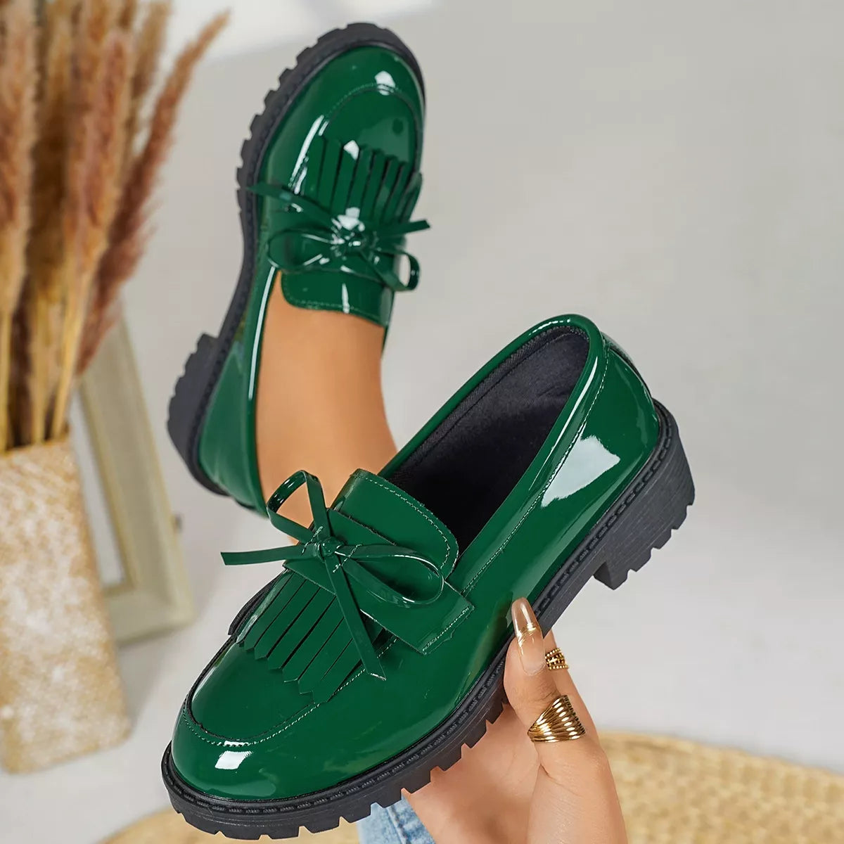 Round Toe Slip-Ons in Green