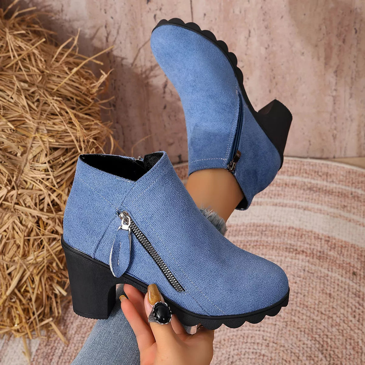 Round Toe Block Heels Boots - Lilixa.store