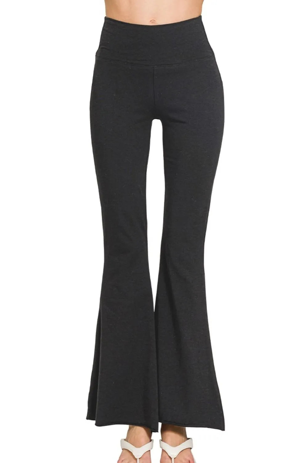 Zenana Raw Edge Hem Flare Yoga Pants - Lilixa.store