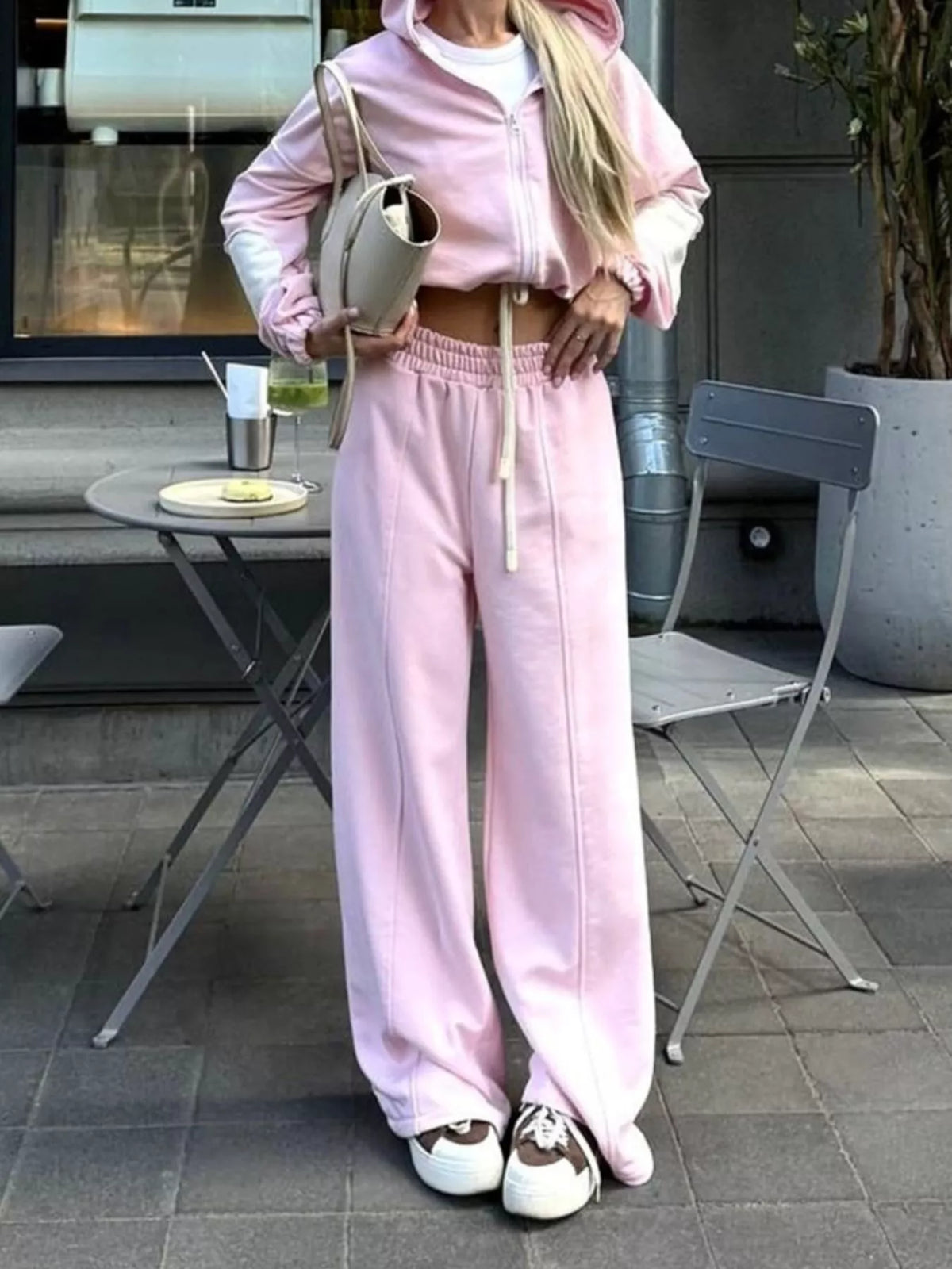 Zip Up Hoodie and Wide-Leg Pants Set - Lilixa.store