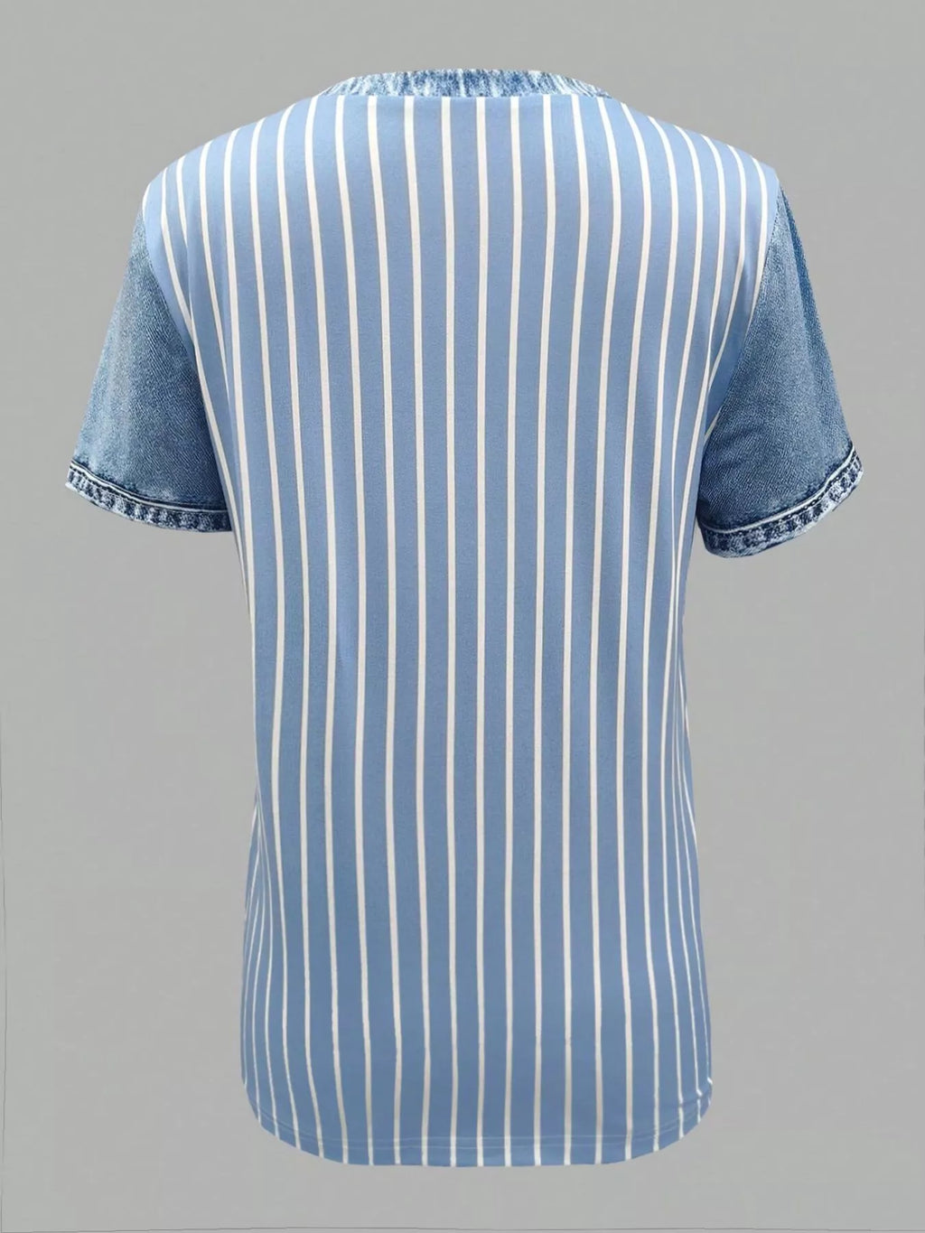 Denim Patchwork Short Sleeve Blouse - Lilixa.store
