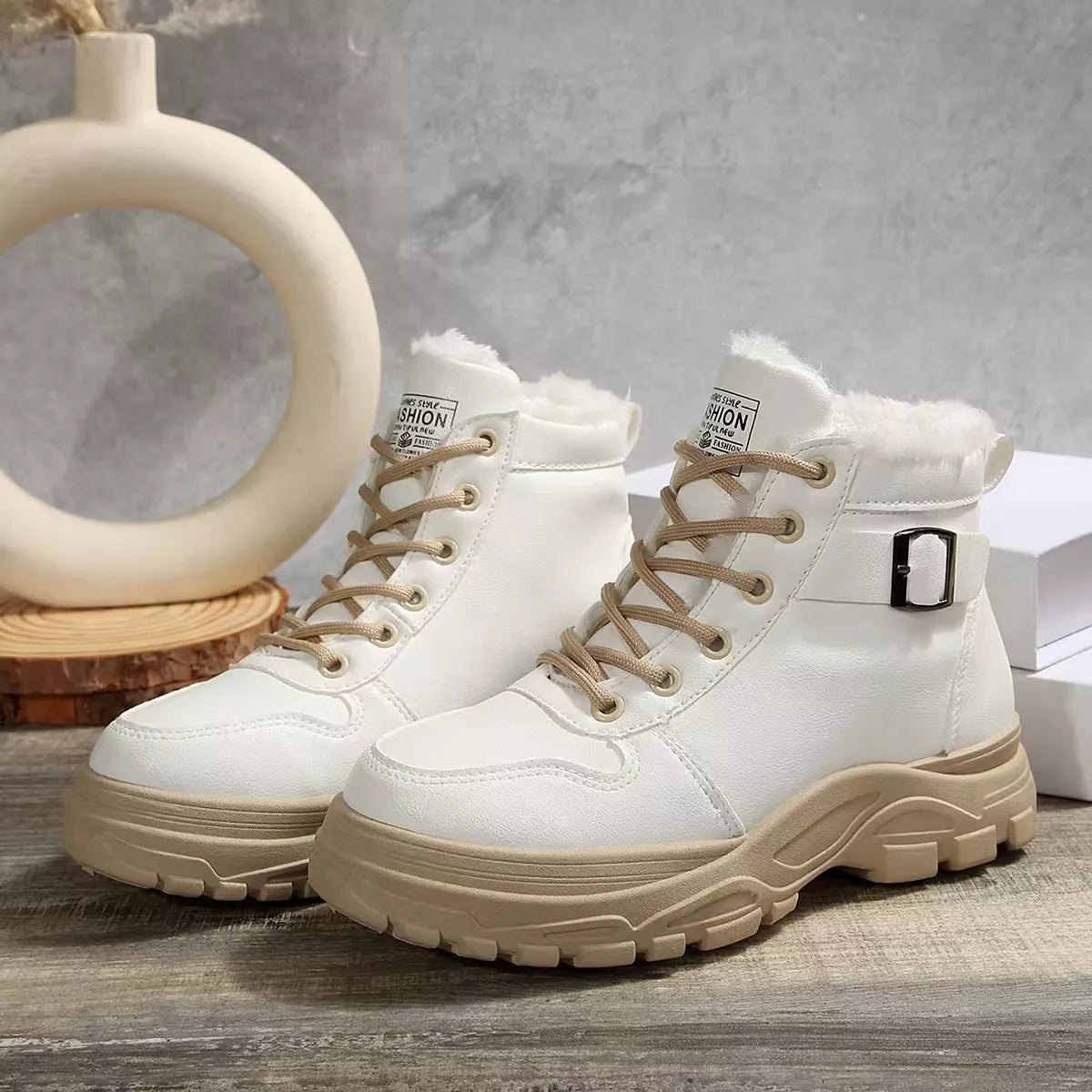 Lace-Up Ankle Boots with Buckle Detail