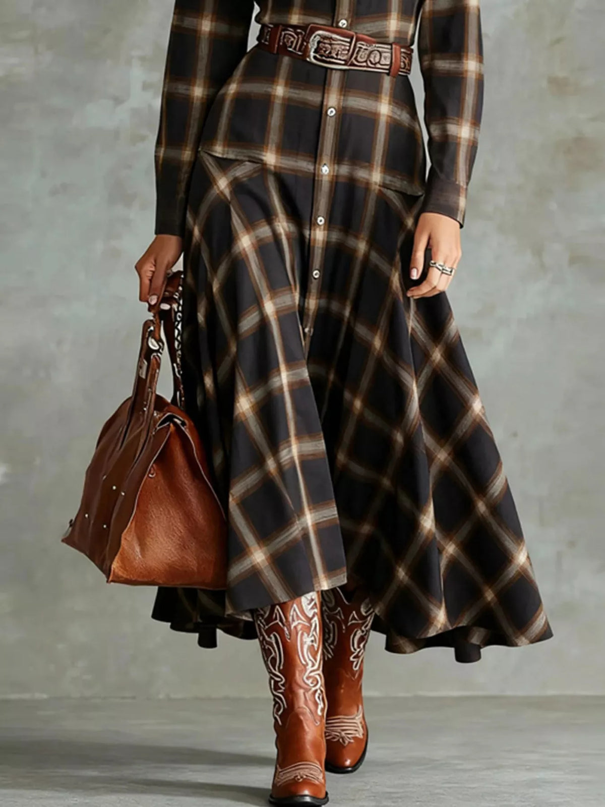 Plaid Button-Down Shirt Dress