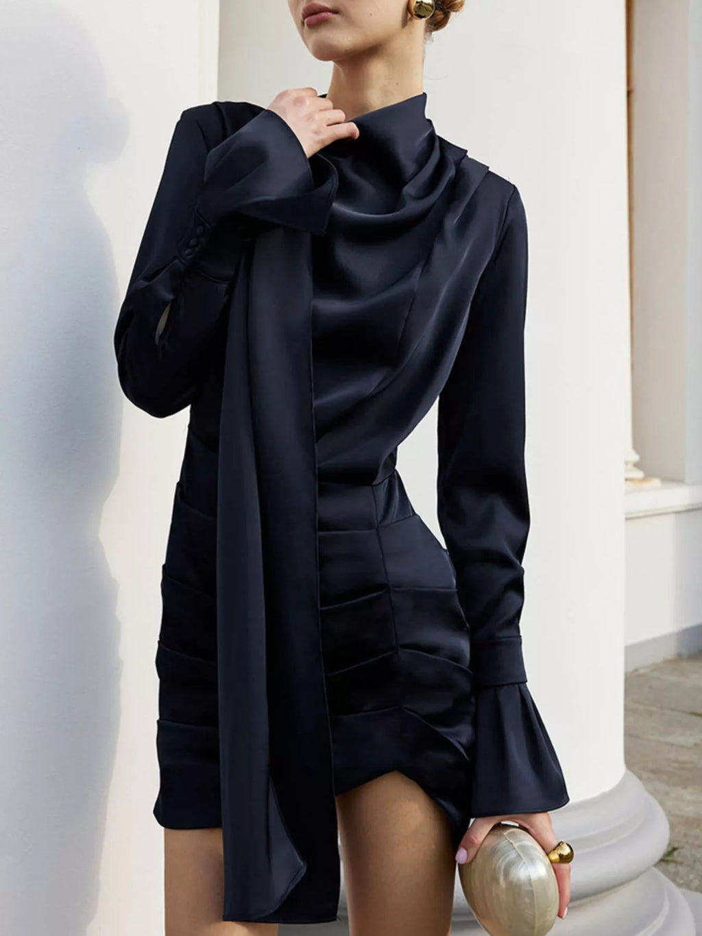Mock Neck Flounce Sleeve Dress - Lilixa.store