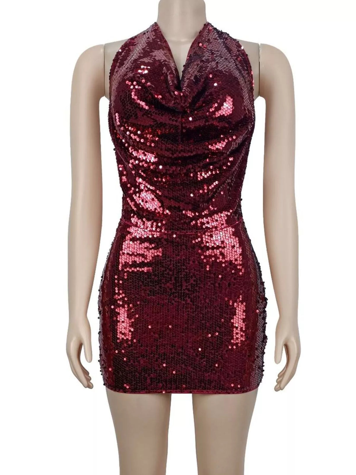 Sequin Halter Neck Crop Top and Mini Skirt Two-Piece Set, view 4