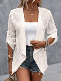 Eyelet Roll-Tab Sleeve Cardigan - Lilixa.store