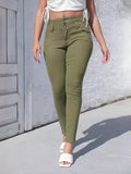 High-Waisted Skinny Jeans in Green