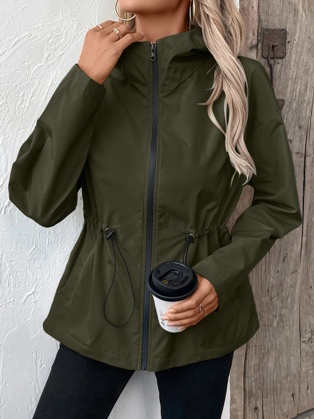 Ivy Lane Drawstring Zip Up Hooded Jacket, view 14