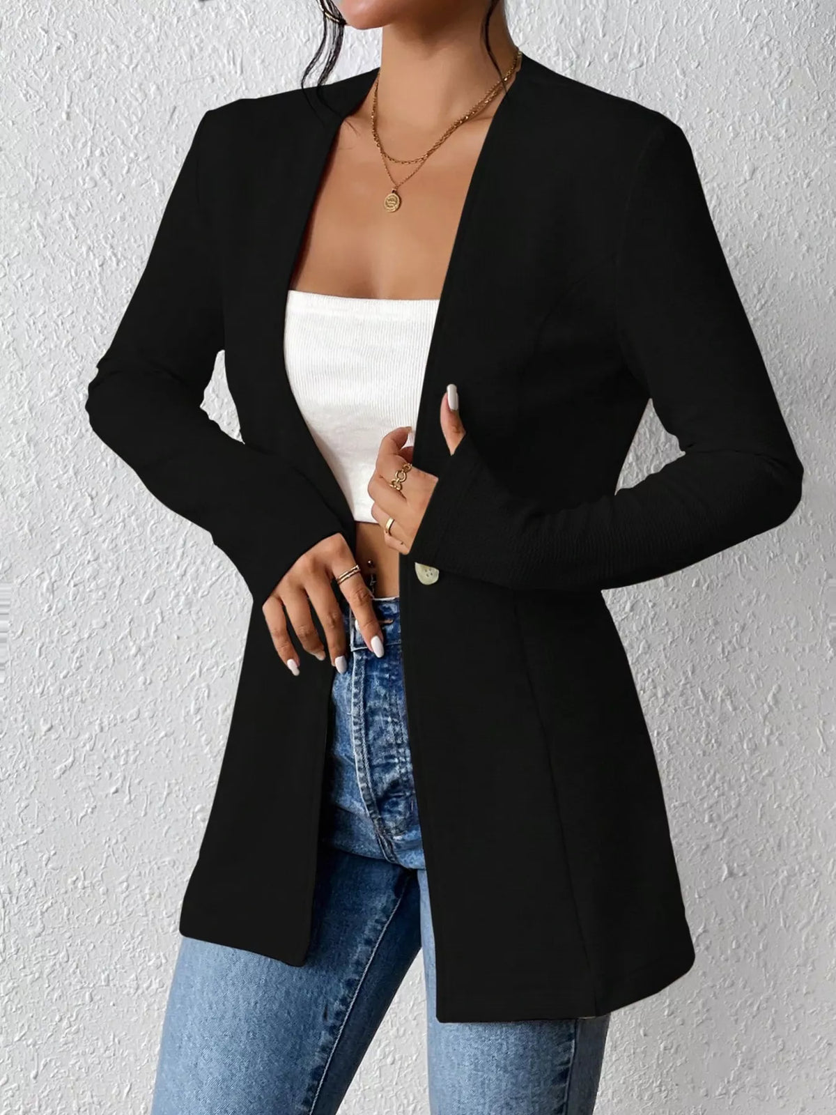 One Button Long Sleeve Blazer - Lilixa.store