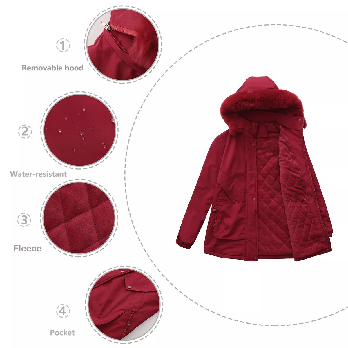 Full Size Fur Hooded Warm Winter Parka Outerwear Plus Size, view 22