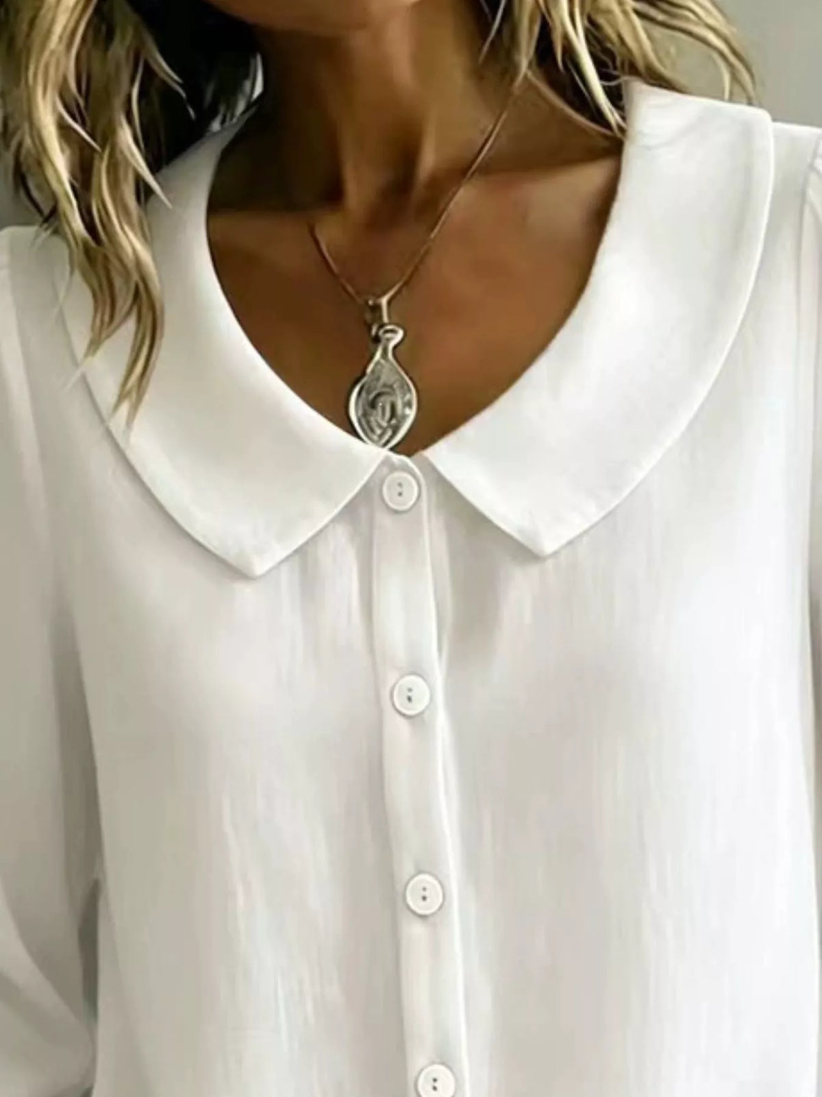 Full Size Peter Pan Collar Button-Down Shirt Plus Size - Lilixa.store