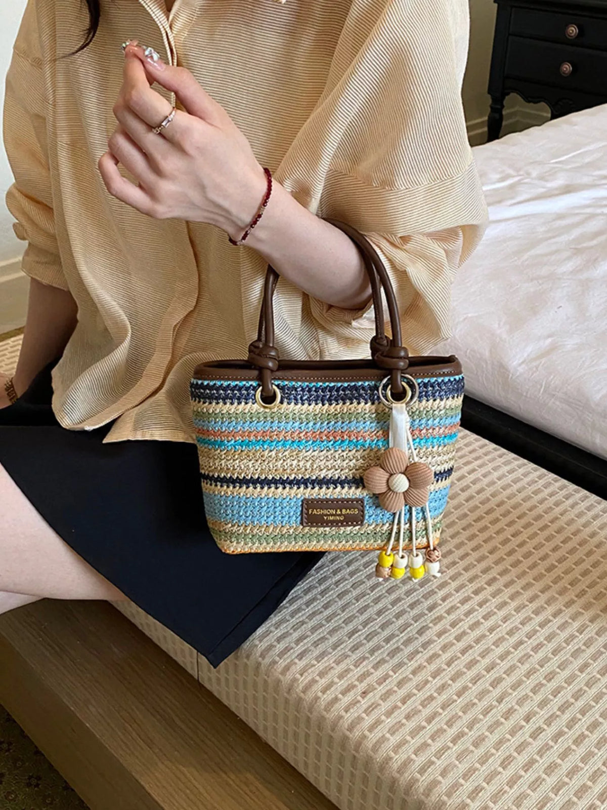 Striped Woven Handbag