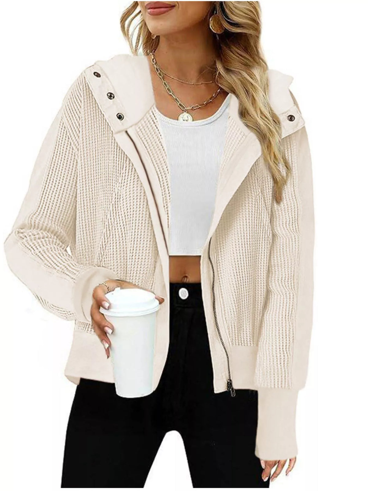 Waffle Knit Zip-Up Jacket