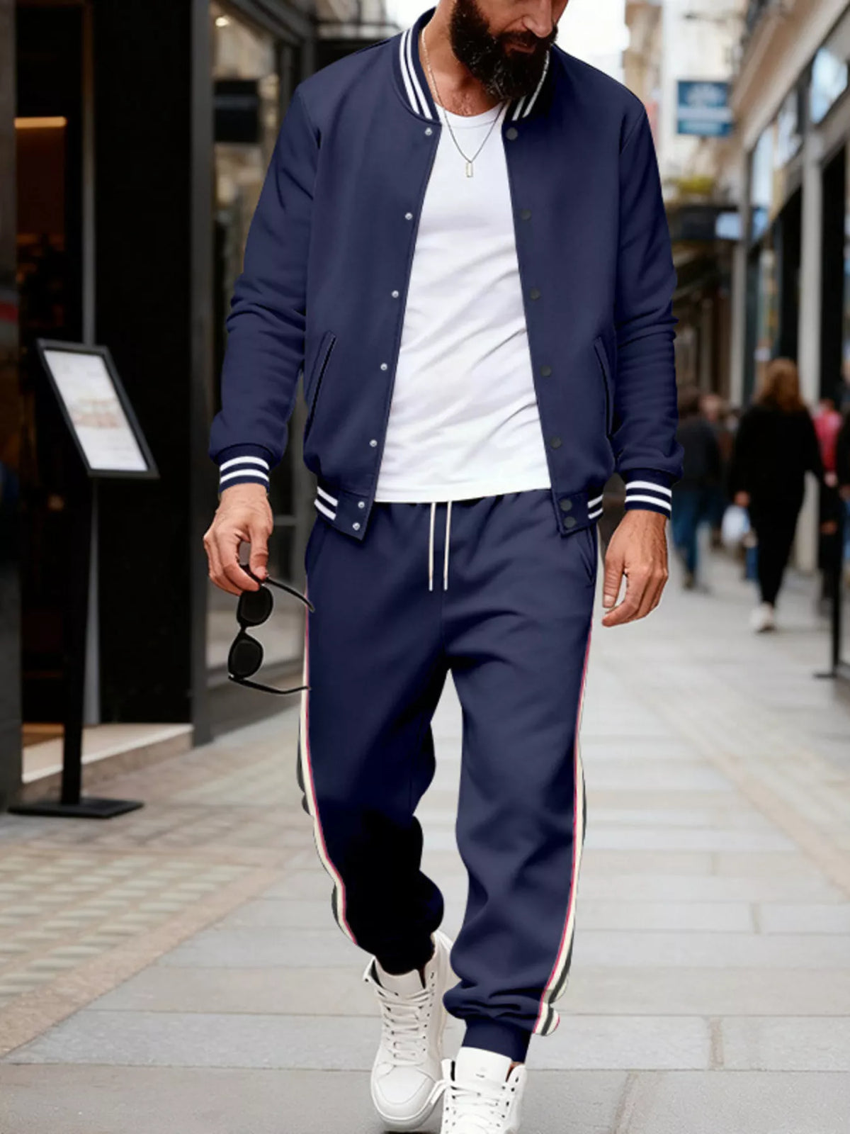 Men's Full Size Striped Snap Down Top and Pants Set Plus Size - Lilixa.store