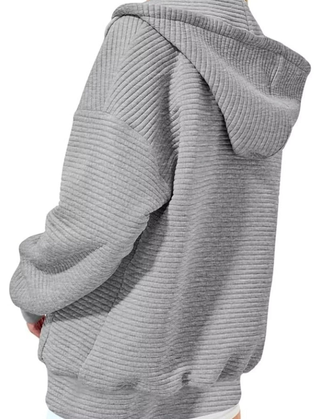 Drawstring Zip Up Dropped Shoulder Hoodie - Lilixa.store