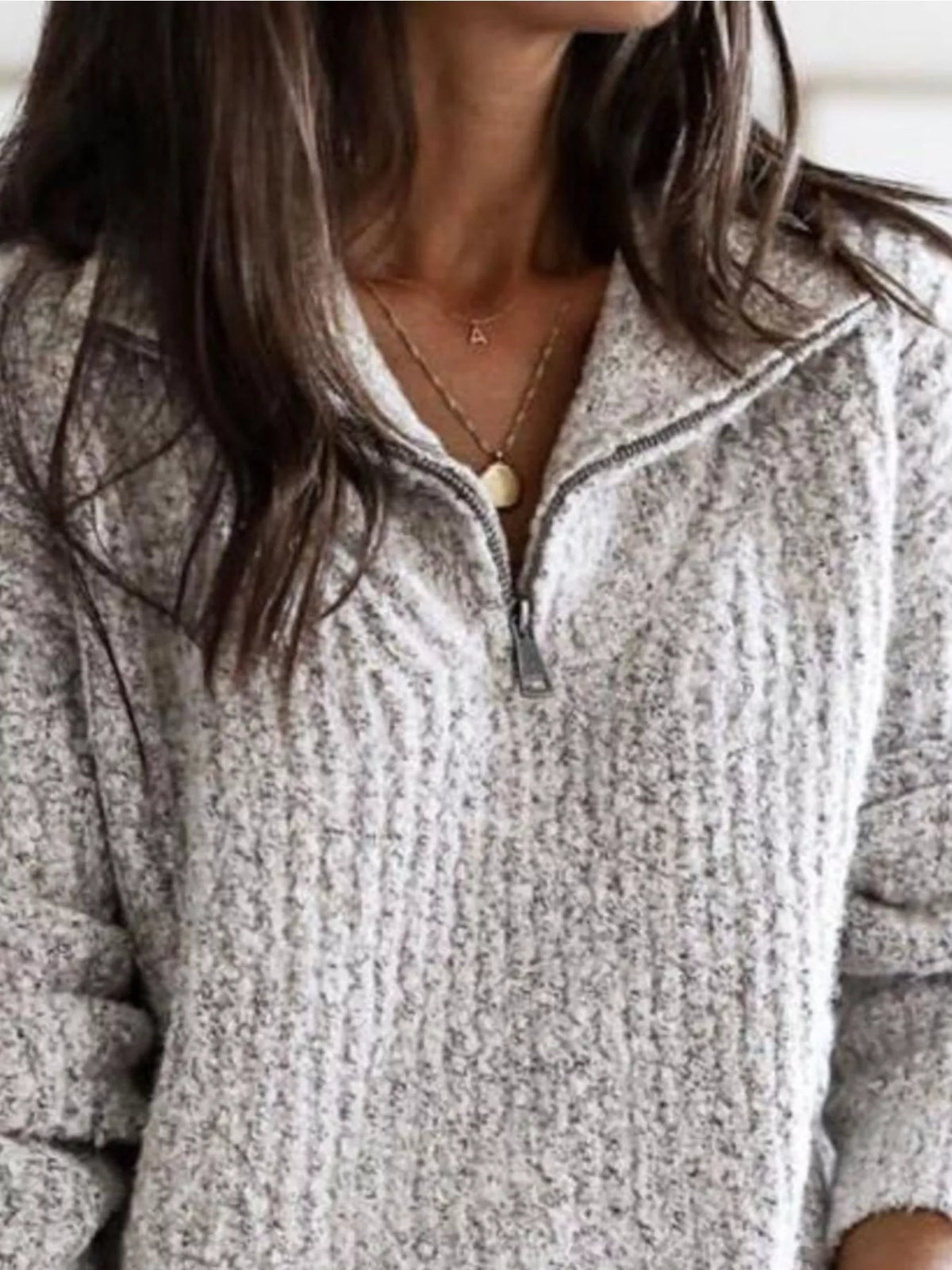 Full Size Half-Zip Textured Sweater Plus Size - Lilixa.store