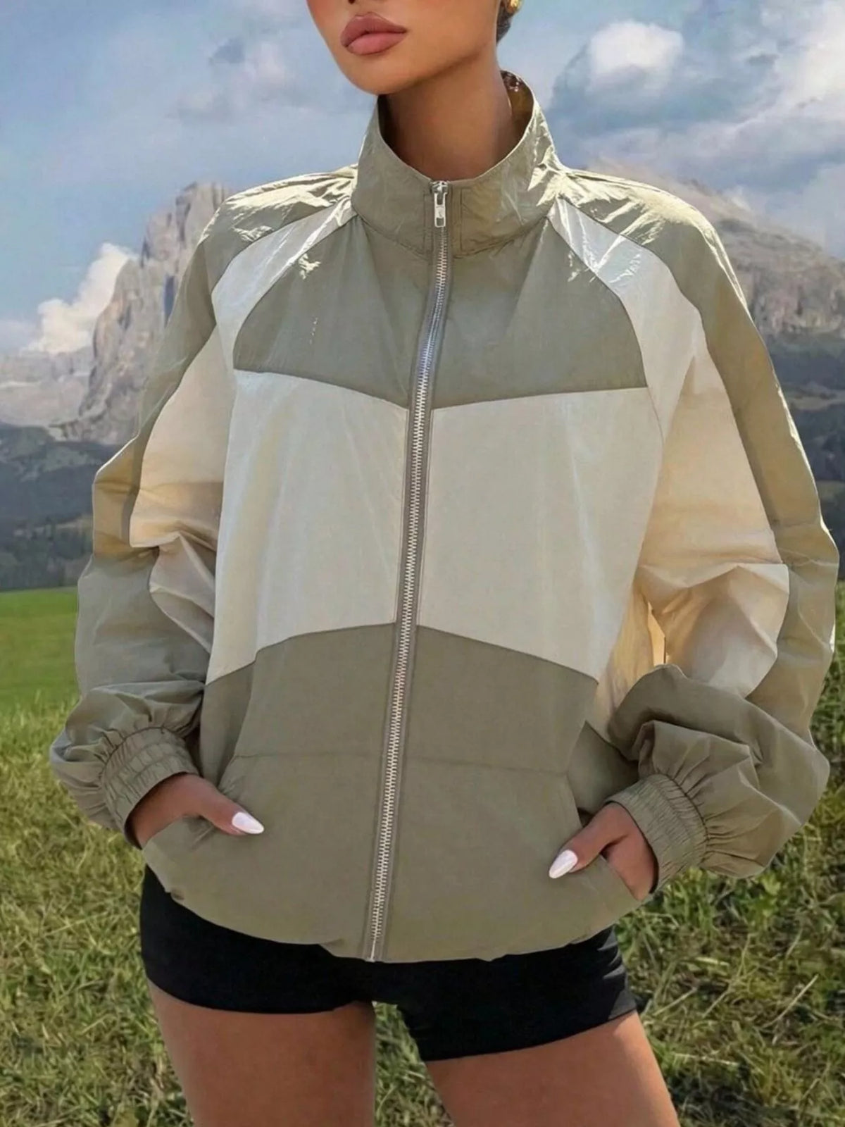 Color Block Zip-Up Jacket - Lilixa.store