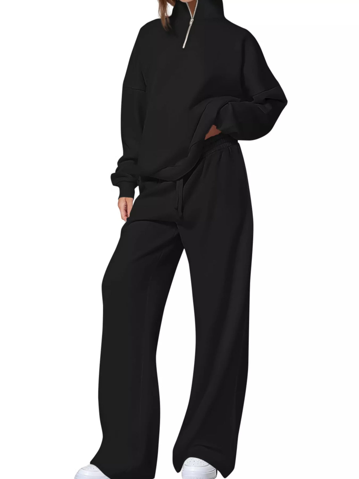 Half-Zip Sweatshirt and Wide-Leg Sweatpants Set, view 7