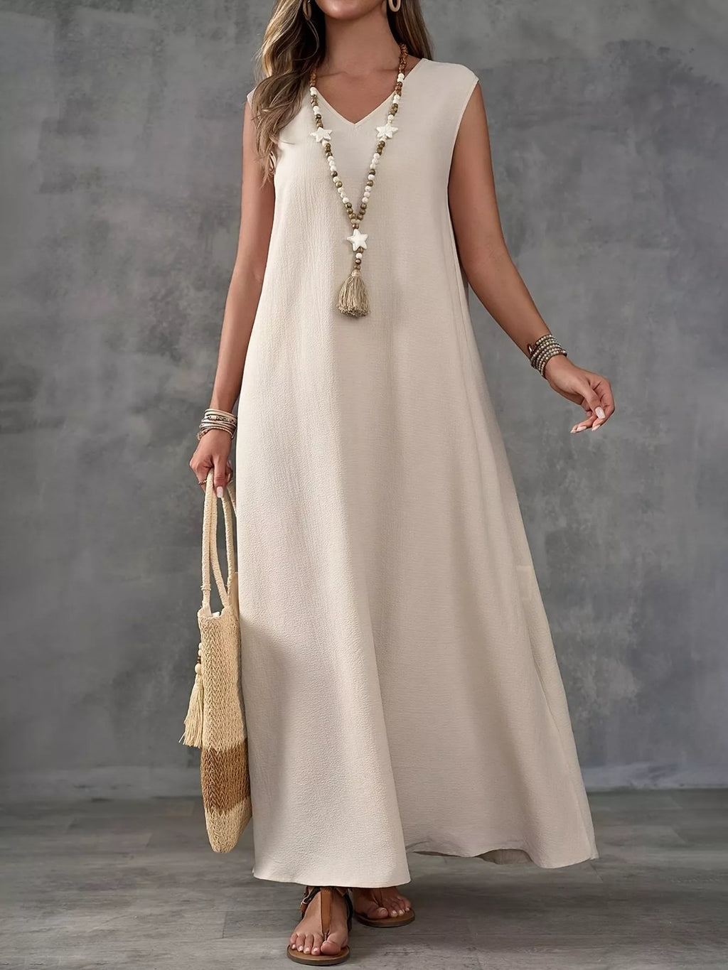 Sleeveless V-Neck Side-Slit Maxi Dress - Lilixa.store