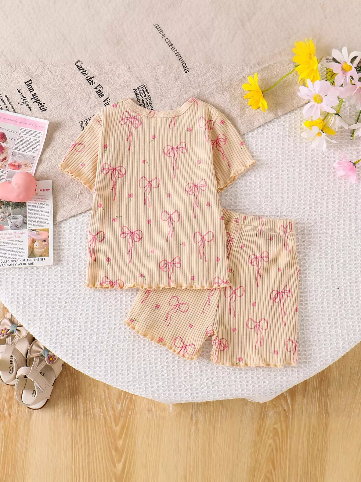 Children's Bow Ribbed Knit Top and Shorts Set - Lilixa.store