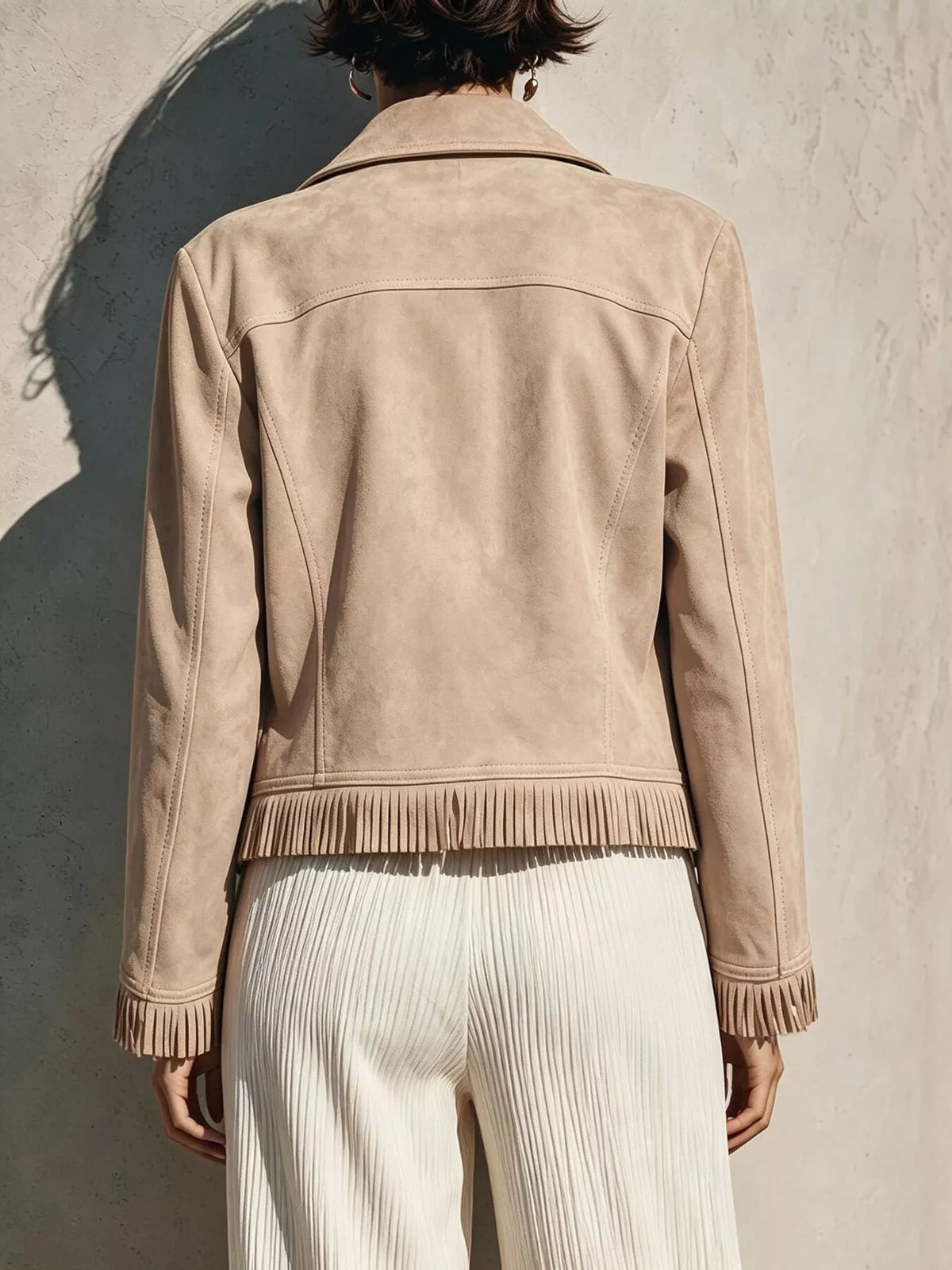 Fringe Hem Zip Up Jacket