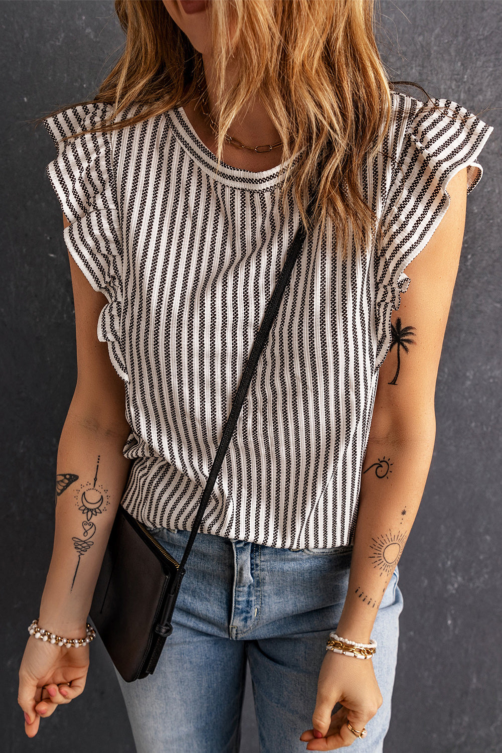 Striped Flutter Sleeve Tank - Lilixa.store