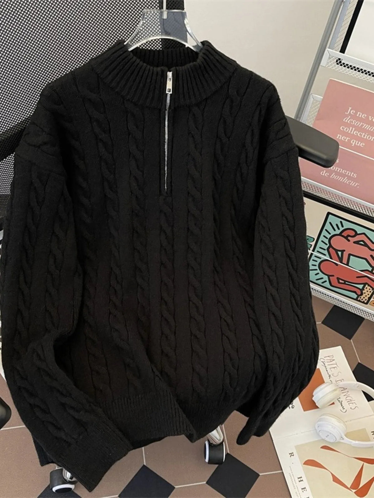 Men's Cozy Cable Knit Half-Zip Pullover - Lilixa.store