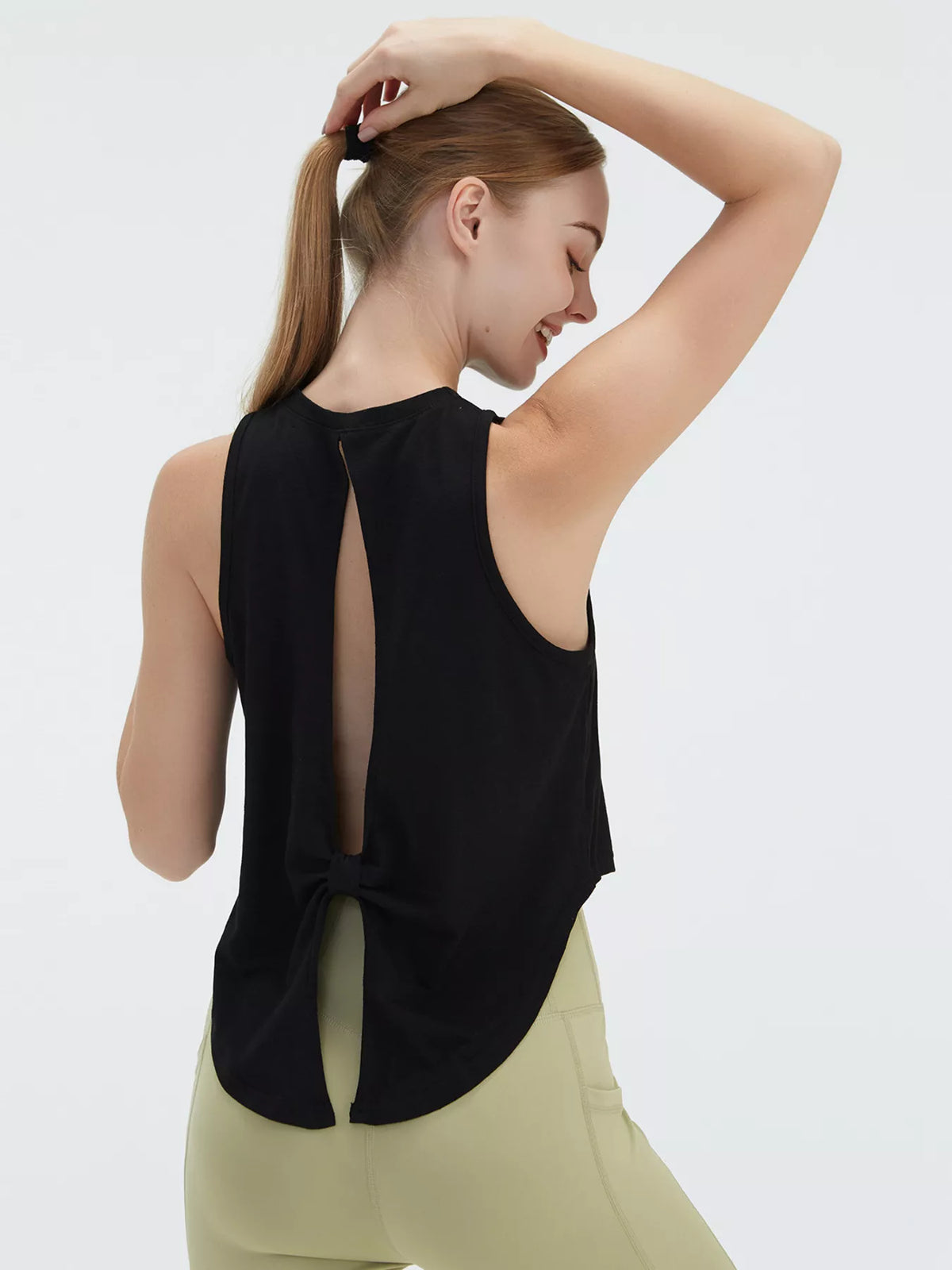 Cutout Back Round Neck Active Tank - Lilixa.store